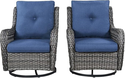 Rilyson Wicker Rocking Chair Swivel Chairs - 2 Piece Rocker Patio Chairs Set Rattan Rocking Chair for Outdoor Porch Deck Garden Backyard (Mixed Grey/Blue)