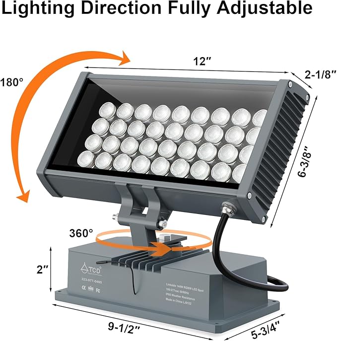 LED Wall Washer Light with RF Remote, RGBW Color Changing Linkable Wall Wash Flood Light 144W AC120V 5700K 14400LM Spotlight for Indoor Outdoor Lighting, Casinos, Weddings, Parties, Wall, Landscape