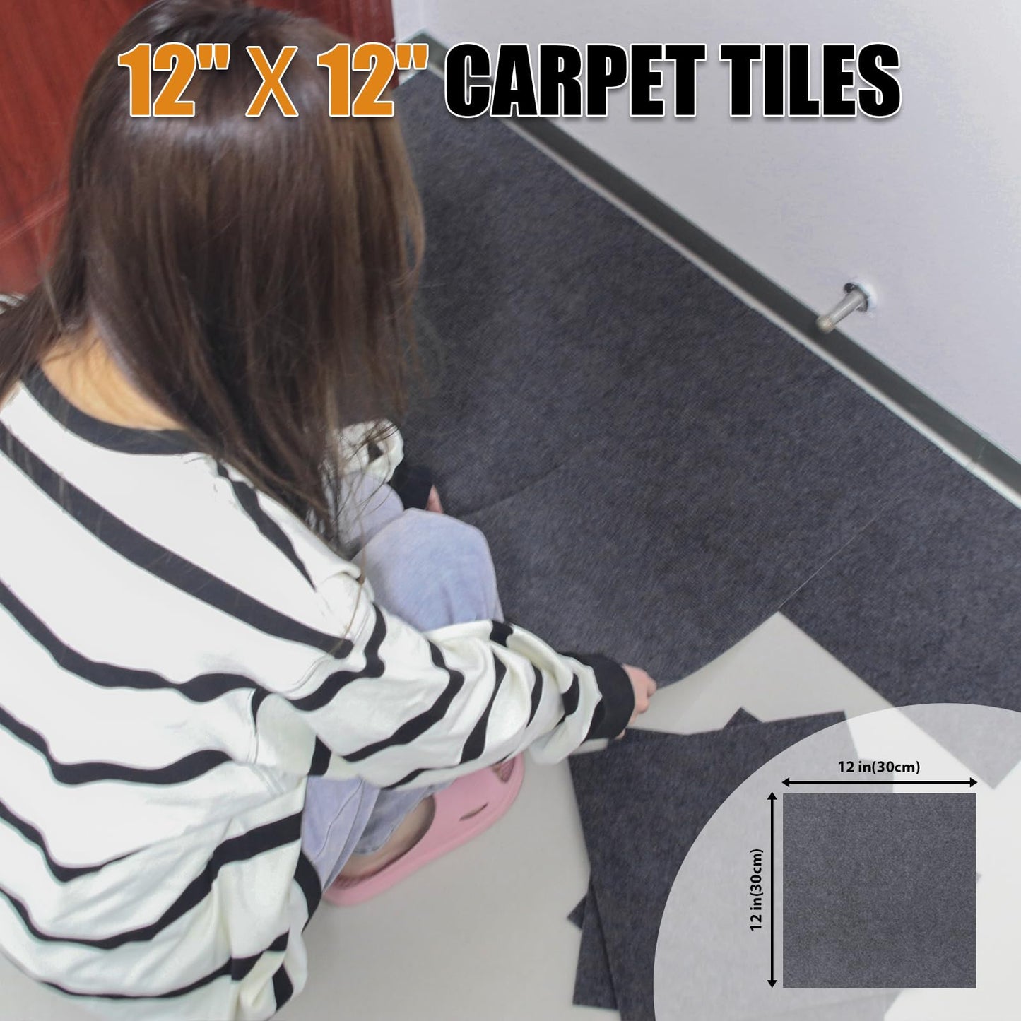 Peel & Stick Carpet Tiles 12x12 Inch - Premium Self-Adhesive Floor Squares with Soft Padding - 10 Tiles/10 Sq Ft per Box (Easy Installation, Removable Carpeting for Home & Office)