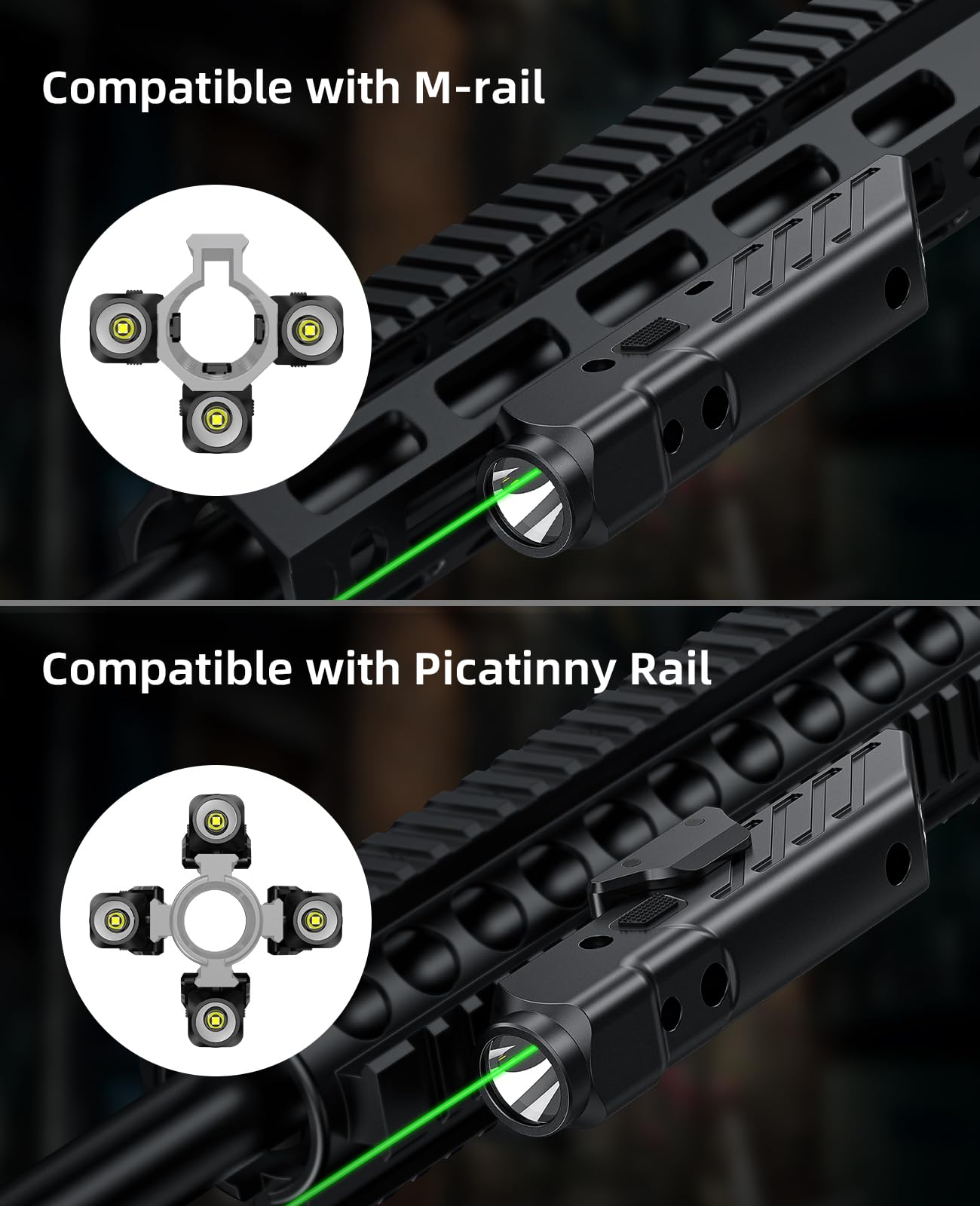 EZshoot 1700 Lumens Laser Light Combo for Rifle with Magnetic Rechargeable Compatible with Picatinny and M-Rail, Rilfe Flashlight Green Laser Light Combo with Strobe Mode