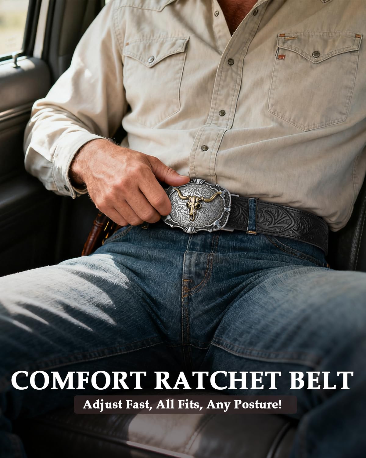 BELTROAD Western Ratchet Belts for Men Women Cowboy Belt Western Leather Ratchet Men's Slid Belt Gift, Cut for Fit