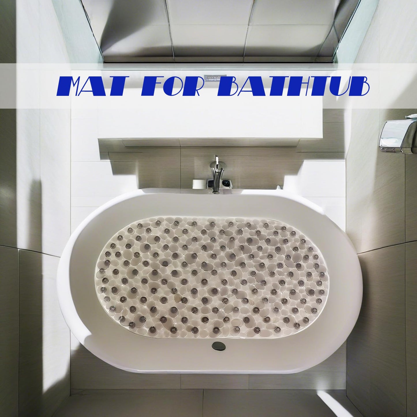 Anti-Slip Bathtub Mats Shower Bathroom Pad Floor Long Mat,Stone Texture Design with Large Suction Cup Bath Tub/Shower Room/Shower Safety Mats,BPA Free for Kids Bath Rugs/Bath Accessories