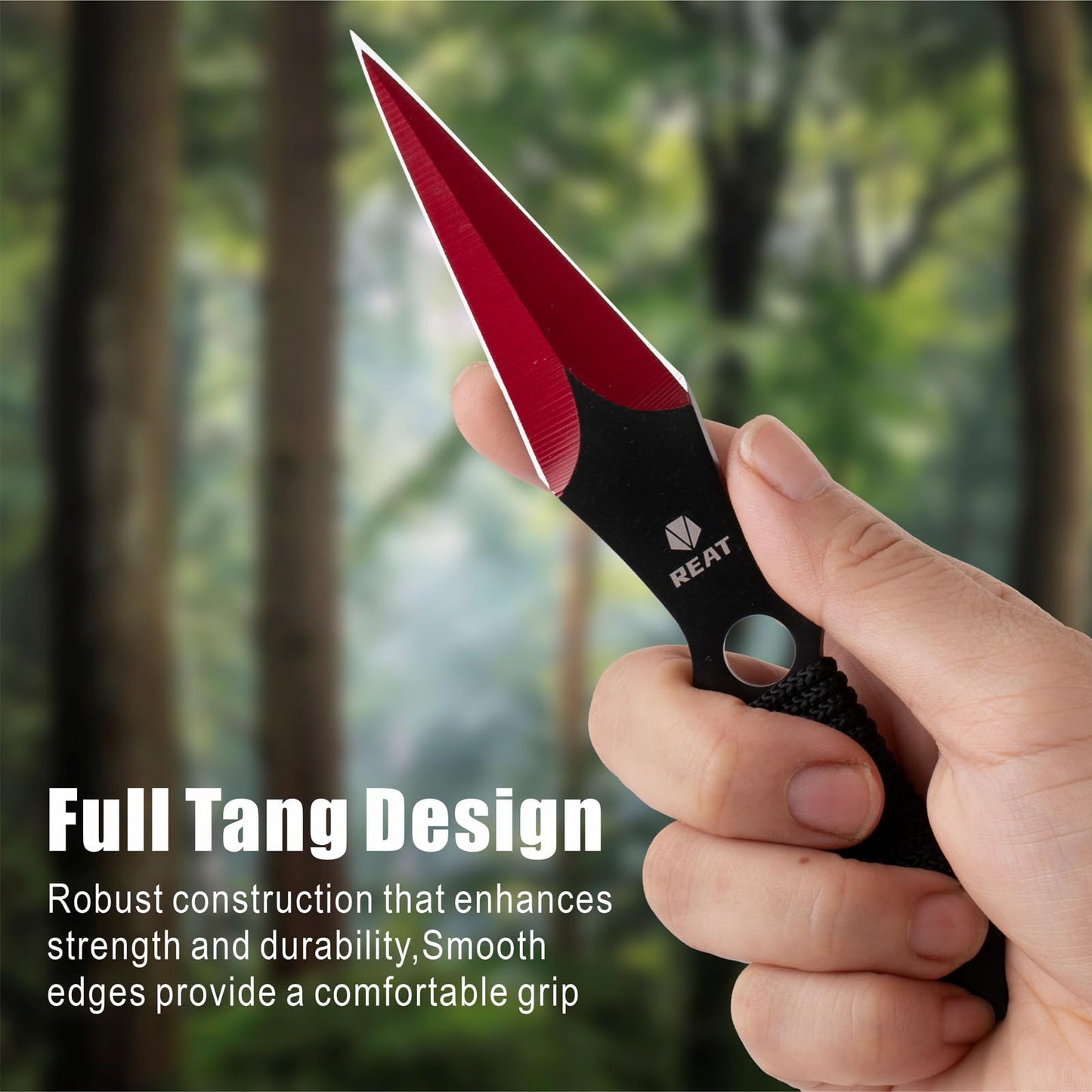REAT Throwing Knives - 12 Piece, 6.5" 440 Stainless Steel with Cord-Wrapped Handle, Includes Nylon Carrying Case for Safe Storage,Ninja Kunai Knives for Competition,Recreation,Gifts for Men,Women (Red)