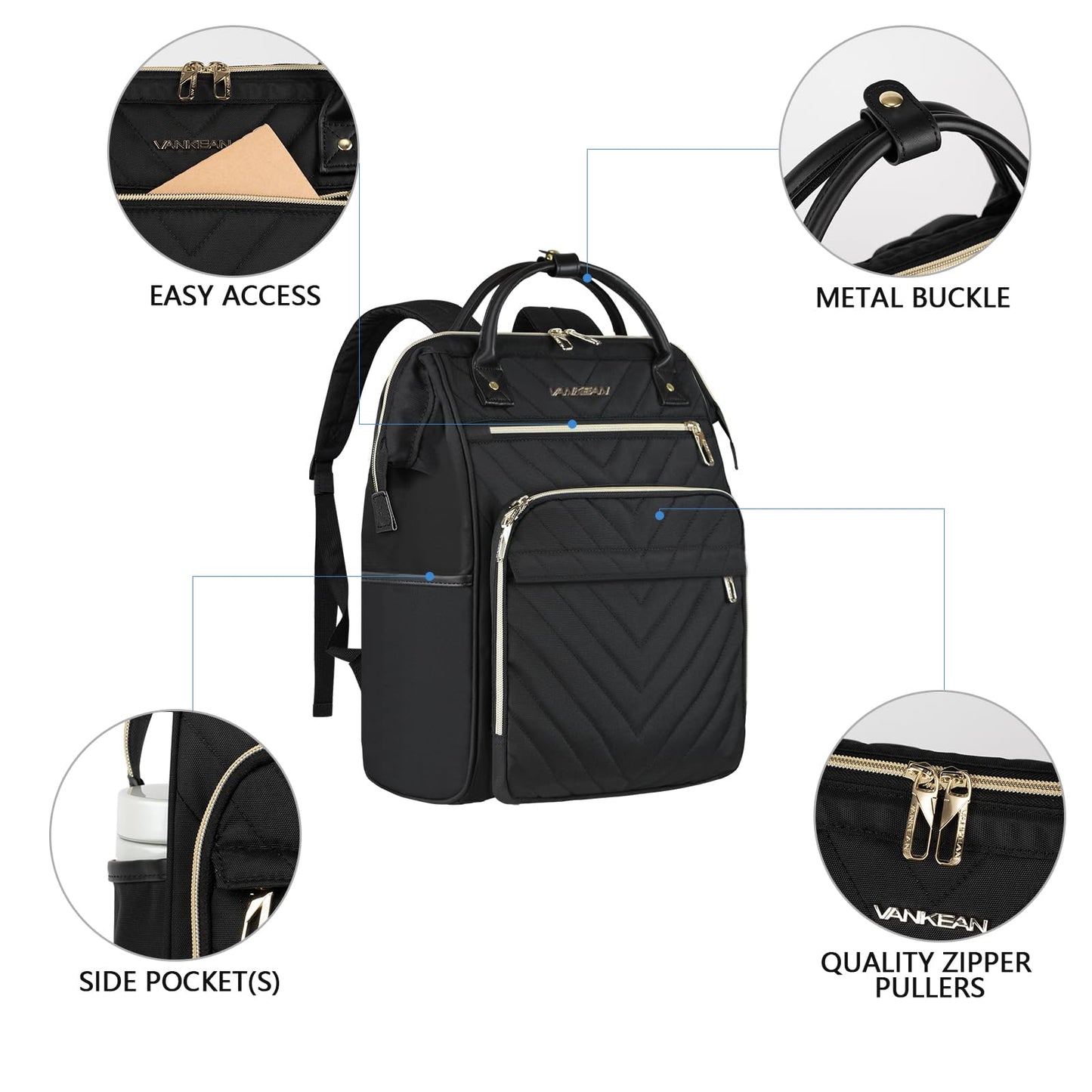VANKEAN 17 Inch Laptop Backpack for Women Fashion Computer Work Bag, Large Capacity Waterproof Backpack, College Daypack Business Travel, Black