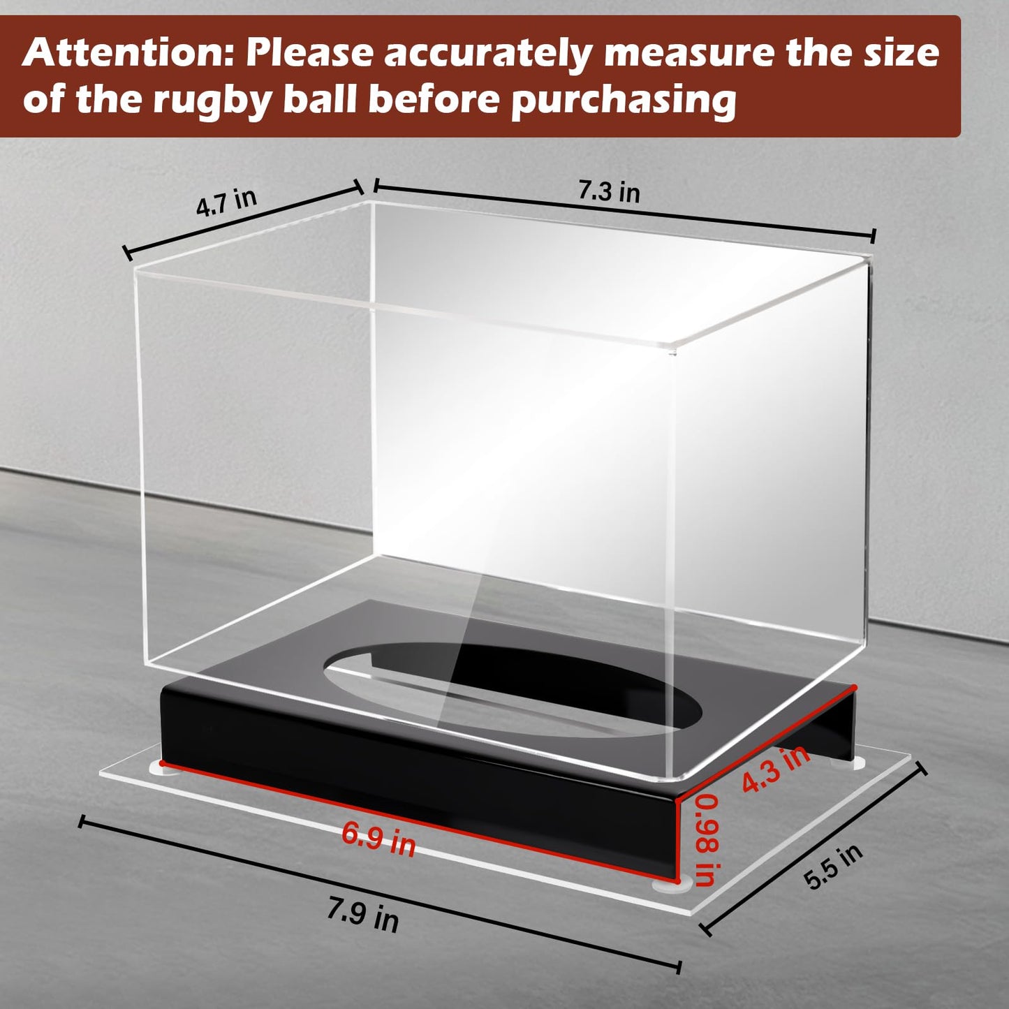 AZM Displays Mini Football Display Case – Clear Acrylic Box with Black Base & Mirror Back | No Assembly Required | Protective Showcase for Autographed & Collectible Mini Footballs