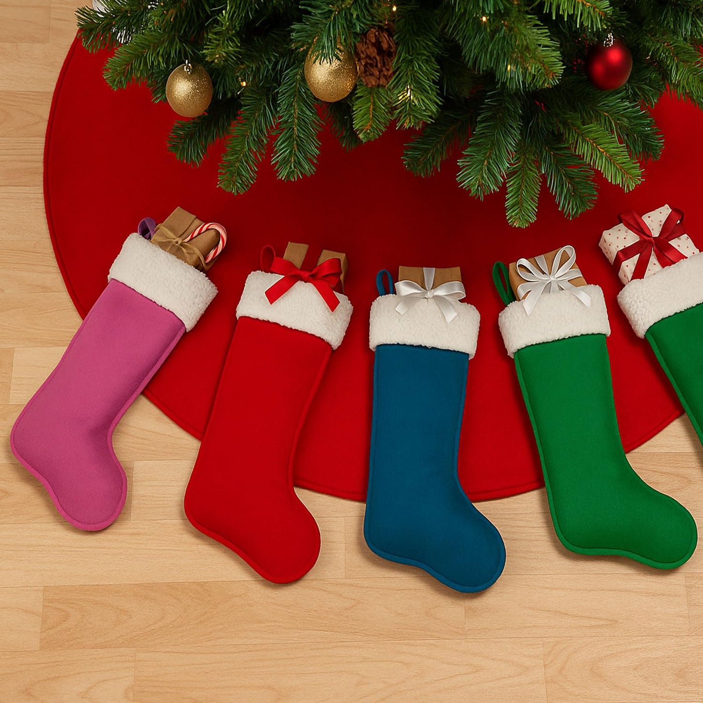 LinaGarten Traditional Christmas Stockings for Family Holiday Decorations and Xmas Tree Fireplace (6, Navy Blue-Grain-Large)