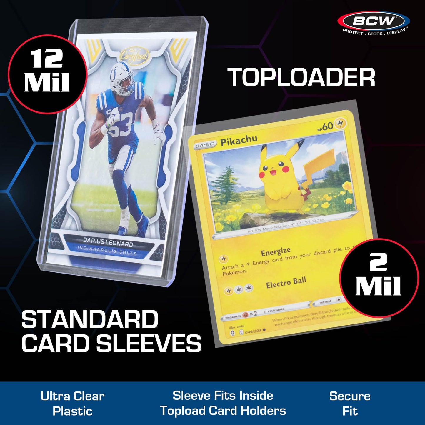 BCW Card Sleeves and Toploaders for Card Combo - 500 Count | Premium Top Loaders and Acid-Free Penny Sleeves | Great for Football, Magic: The Gathering, Pokémon, and Baseball Card Protectors
