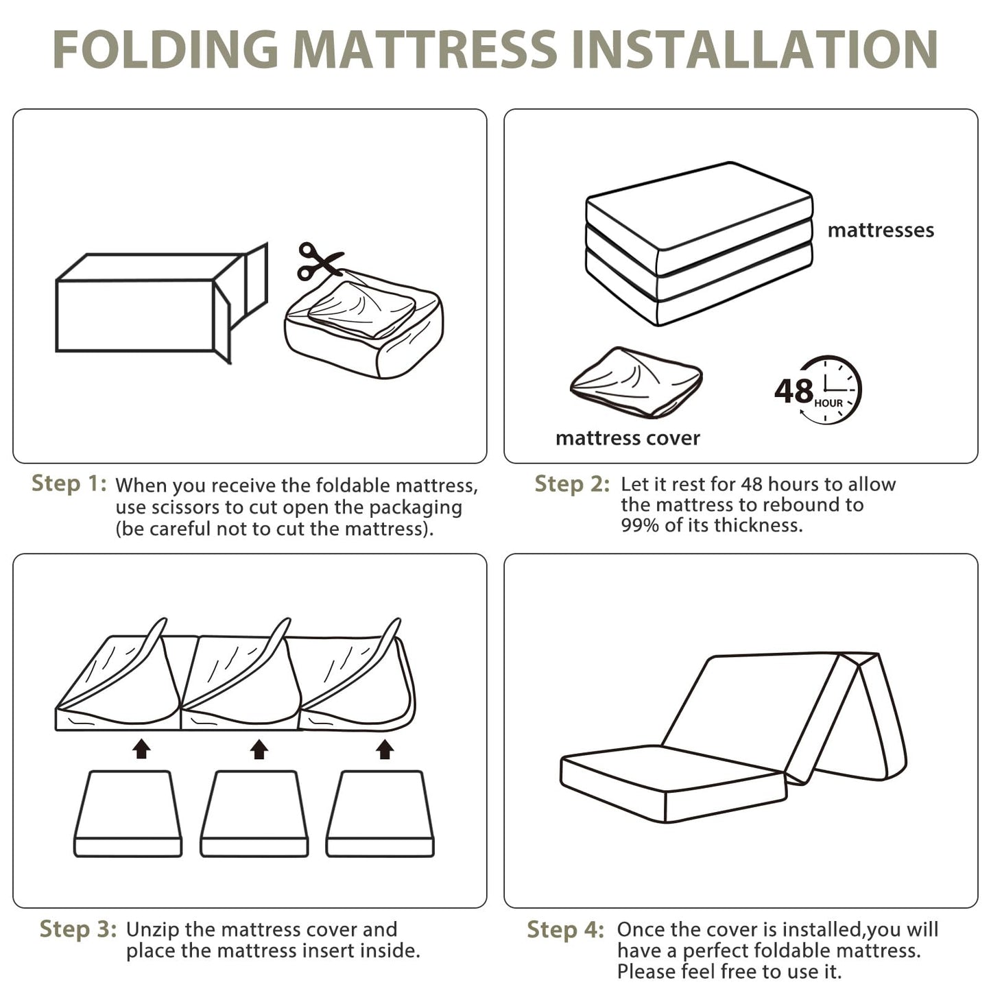 Tri Fold Memory Foam Foldable Mattress Single, 3 inch Folding Mattress for Guest Sleep. Portable Trifold Mat with Removable Washable Cover, Floor Sleeping Mat for Adult and Kid