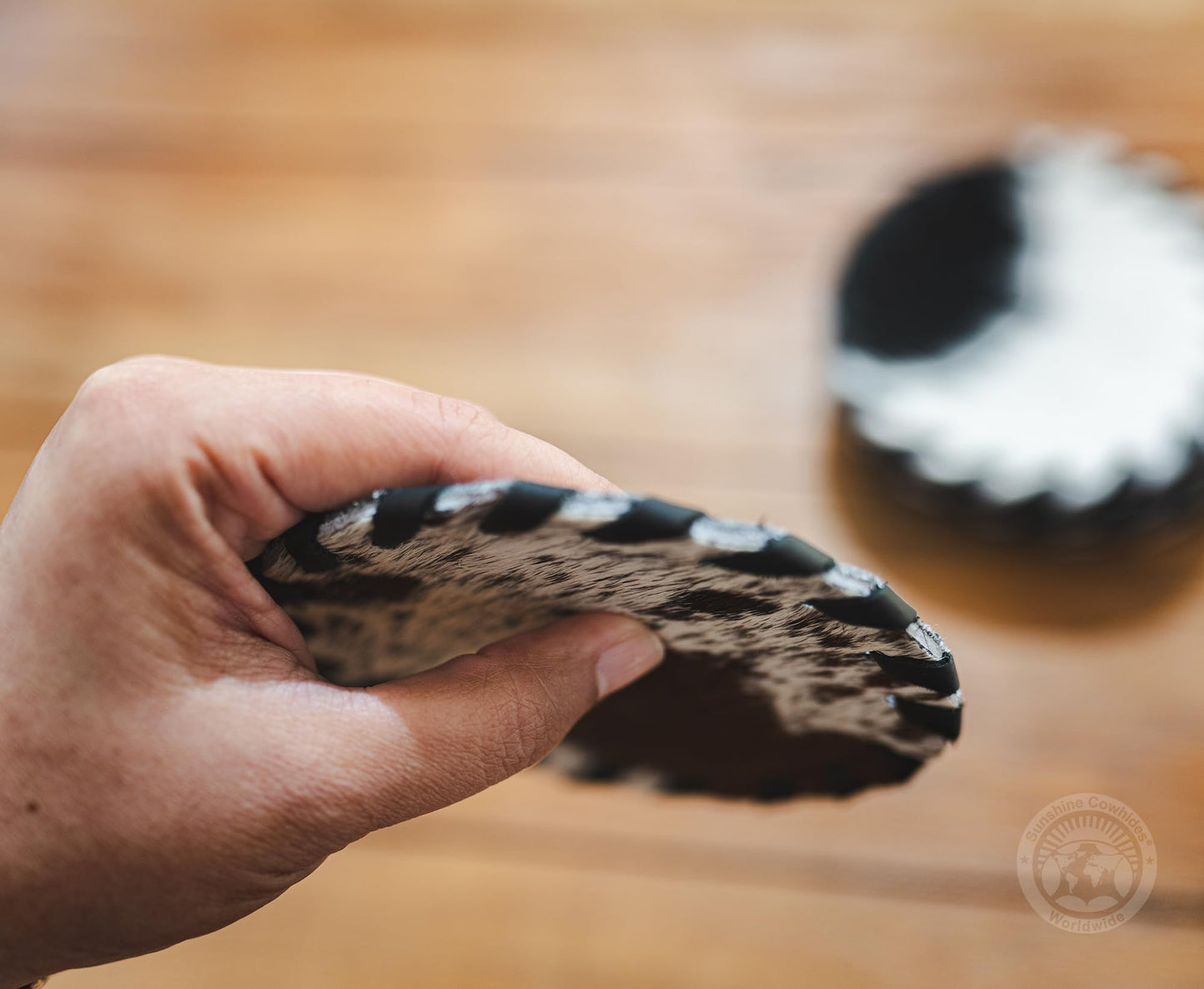 Sunshine Cowhides Natural Cowhide Coaster - 4.5" Round Assorted Tones Genuine Leather Coasters for Coffee Table, & Dining Tables, Ideal Cow Print Kitchen Accessories for Home & Office - Set of 8