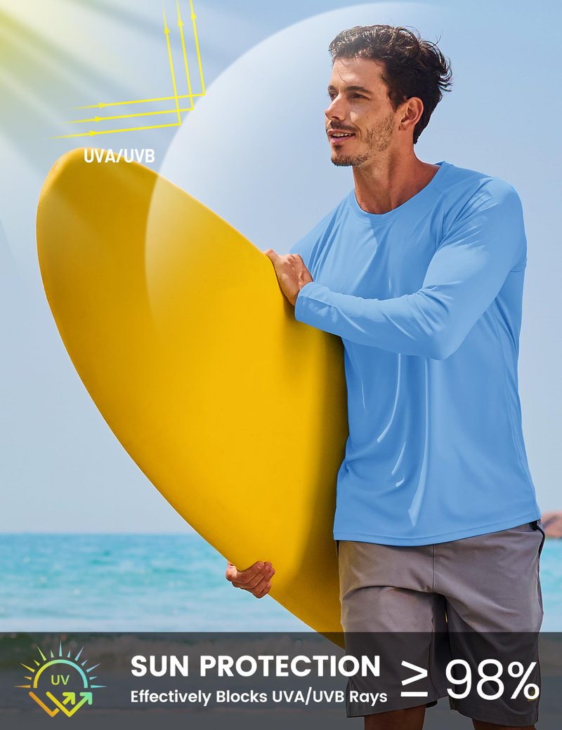 TACVASEN Men's Sun Shirt UPF 50+ Long Sleeve Shirts UV Protection Lightweight Summer Rash Guard Quick Dry Fishing T-Shirts Blue L