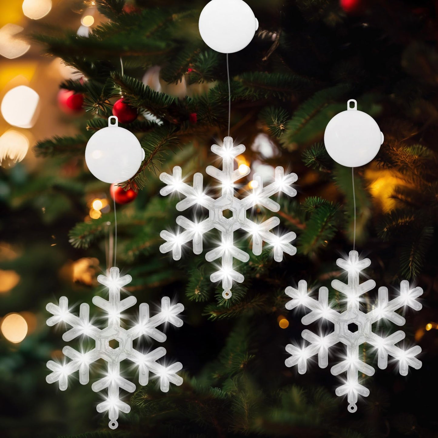 GAOJIETXD1 3 PCS Christmas Window Lights, Snowflake Hanging Lights with Timer Flashing Modes, Indoor Outdoor Xmas Decor for Home Party
