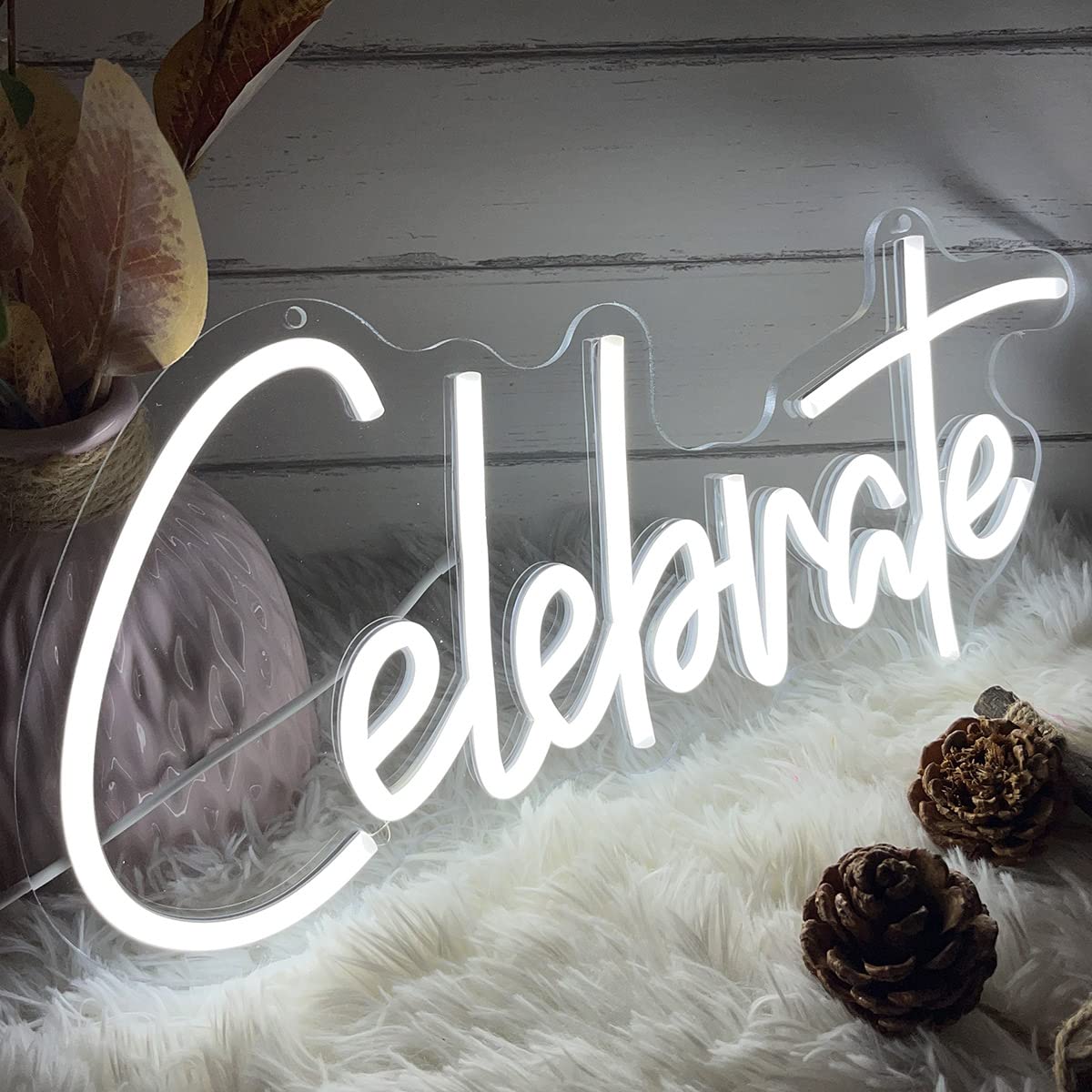 Neon Sign The Celebrate for Wall Decor Custom Light Up Sign Indoor Bedroom Home Decor LED Neon Light Sign Large Backdrop Flex Birthday Wedding Christmas Living Room Business Gift,White 40×18.7 CM