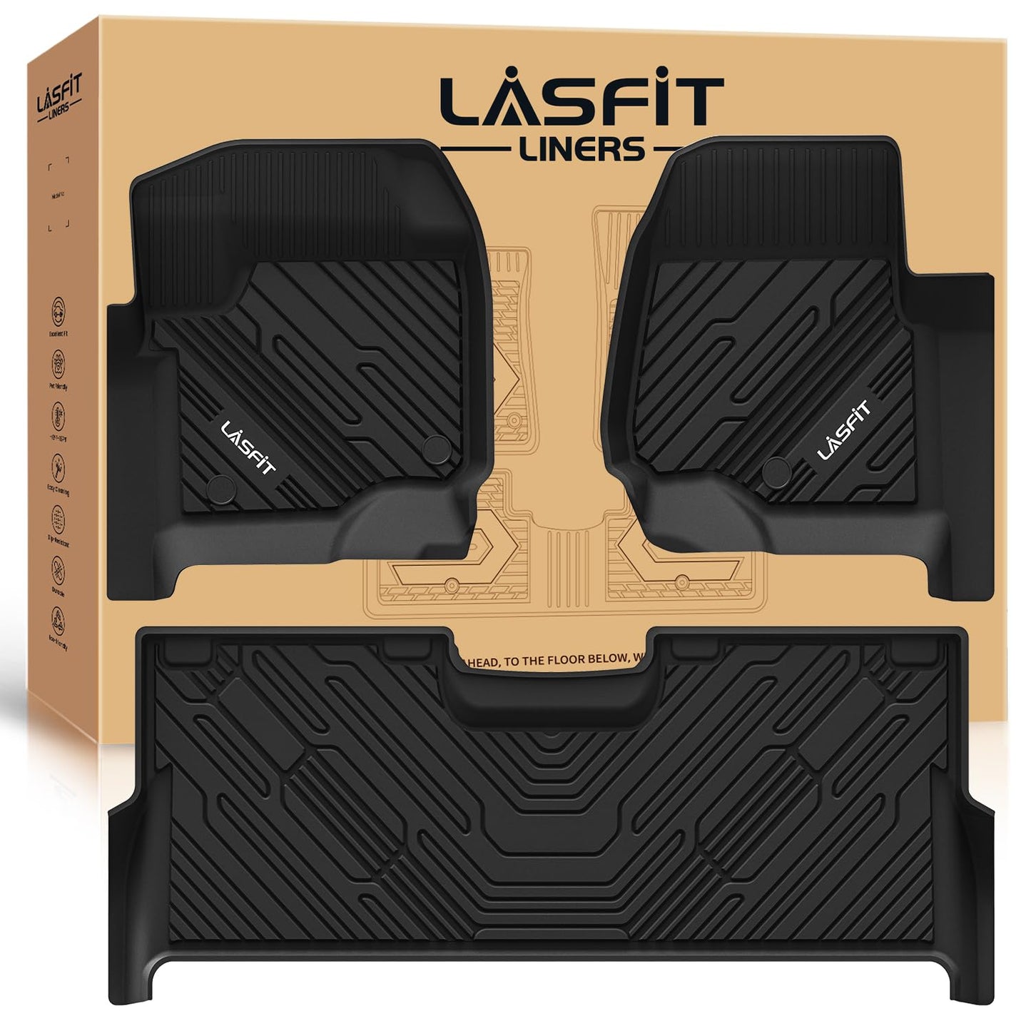 LASFIT Floor Mats for Ford F250 F350 F450 2017-2026 Crew Cab Front Bucket Seat|Rear W/Fold-Flat Storage All Weather Carpet Floor(Not fit Vinyl Floor) Super Duty TPE Car Floor Liner, 1st&2nd Row