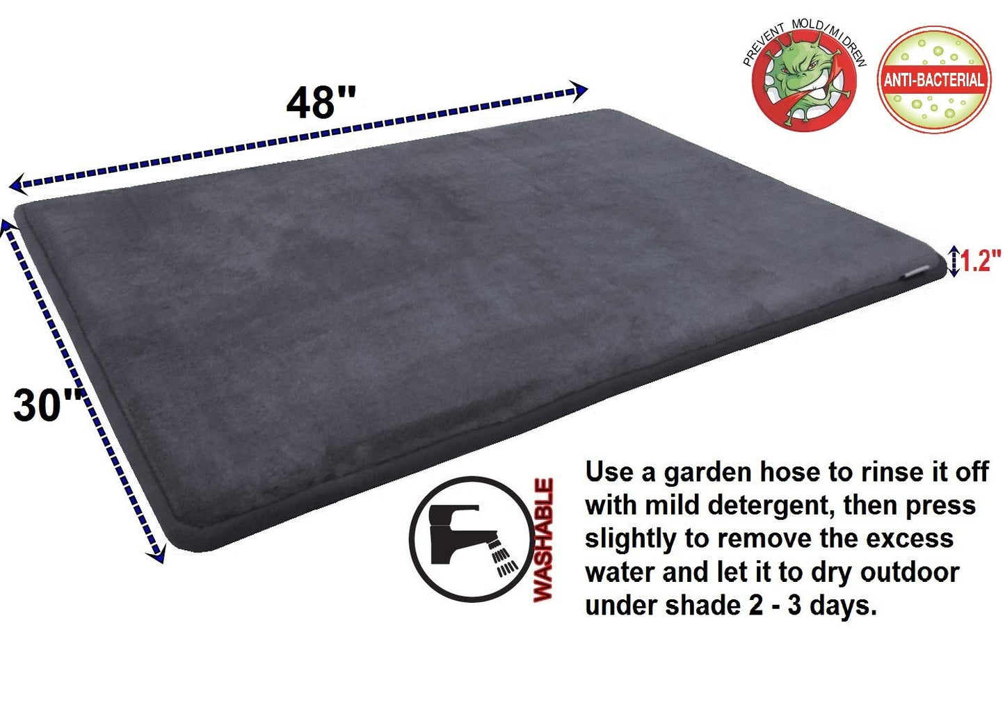 48"X30" Multi-Purpose XL Extra Large Big Luxury Cooling Memory Foam Velour Fleece Rug Mat for Bathroom/Kitchen/Yoga/Fitness/Playground/Playpen/Travel