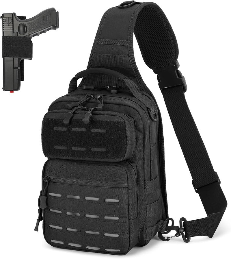 HUNTVP Tactical Sling Bag for Men - Concealed Carry Crossbody Backpack with Holster & Accessory Slots | Black