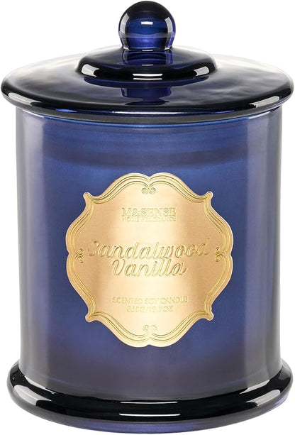 M&SENSE Sandalwood Vanilla Scented Candle for Home, Natural Organic Soy Wax, Jar Candle 12.7oz 75H Long Lasting, Fall Winter Relaxing Aromatherapy Candles Stress Relief, Thanksgiving Christmas Gift