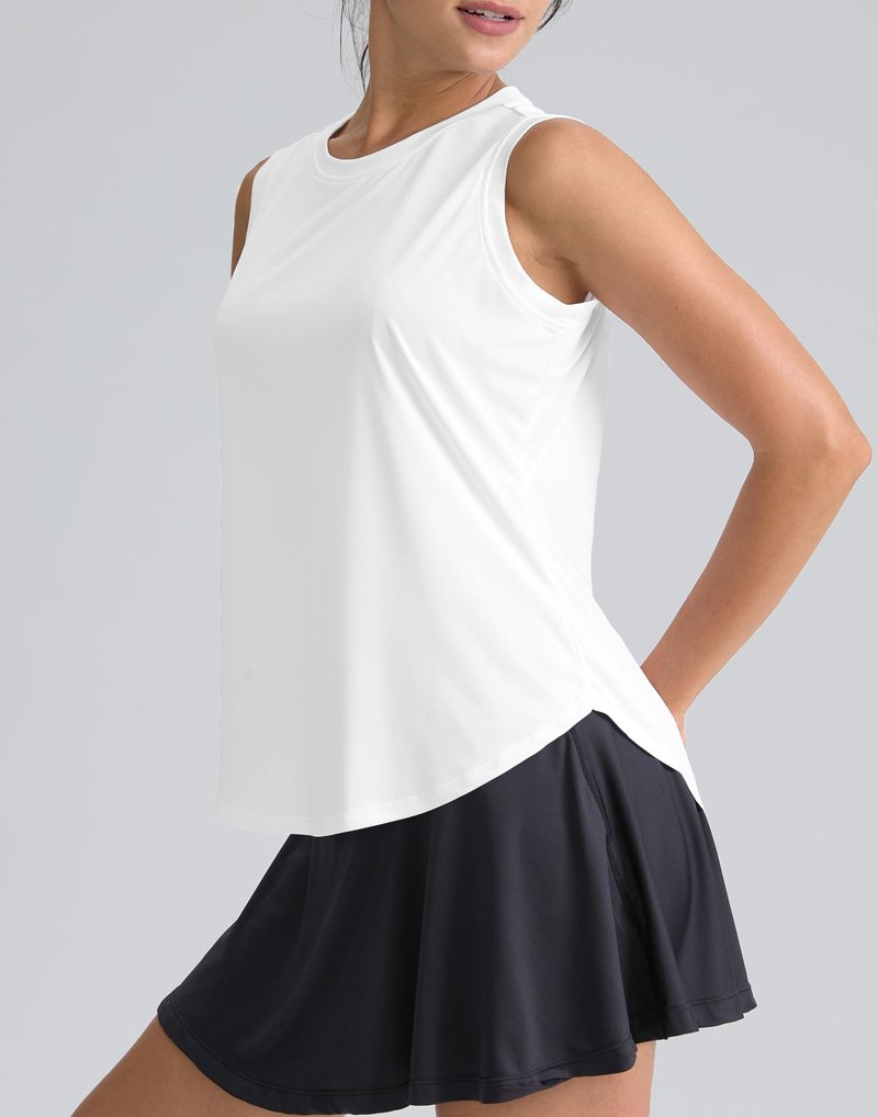 SANTINY Women's Sleeveless Workout Tops Breathable Lightweight Active Tennis Yoga Shirts Athletic Running Tank Tops for Women (White_XS)