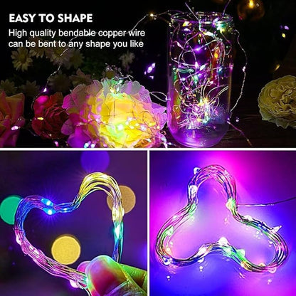 pozzolanas 12 Pack Multi-Colored Fairy Lights Battery Operated 3 Modes 7FT 20 LED Waterproof String Lights Twinkle Silver Wire for Mason Jars Wedding Christmas Halloween Decor (12, Multi-Colored)
