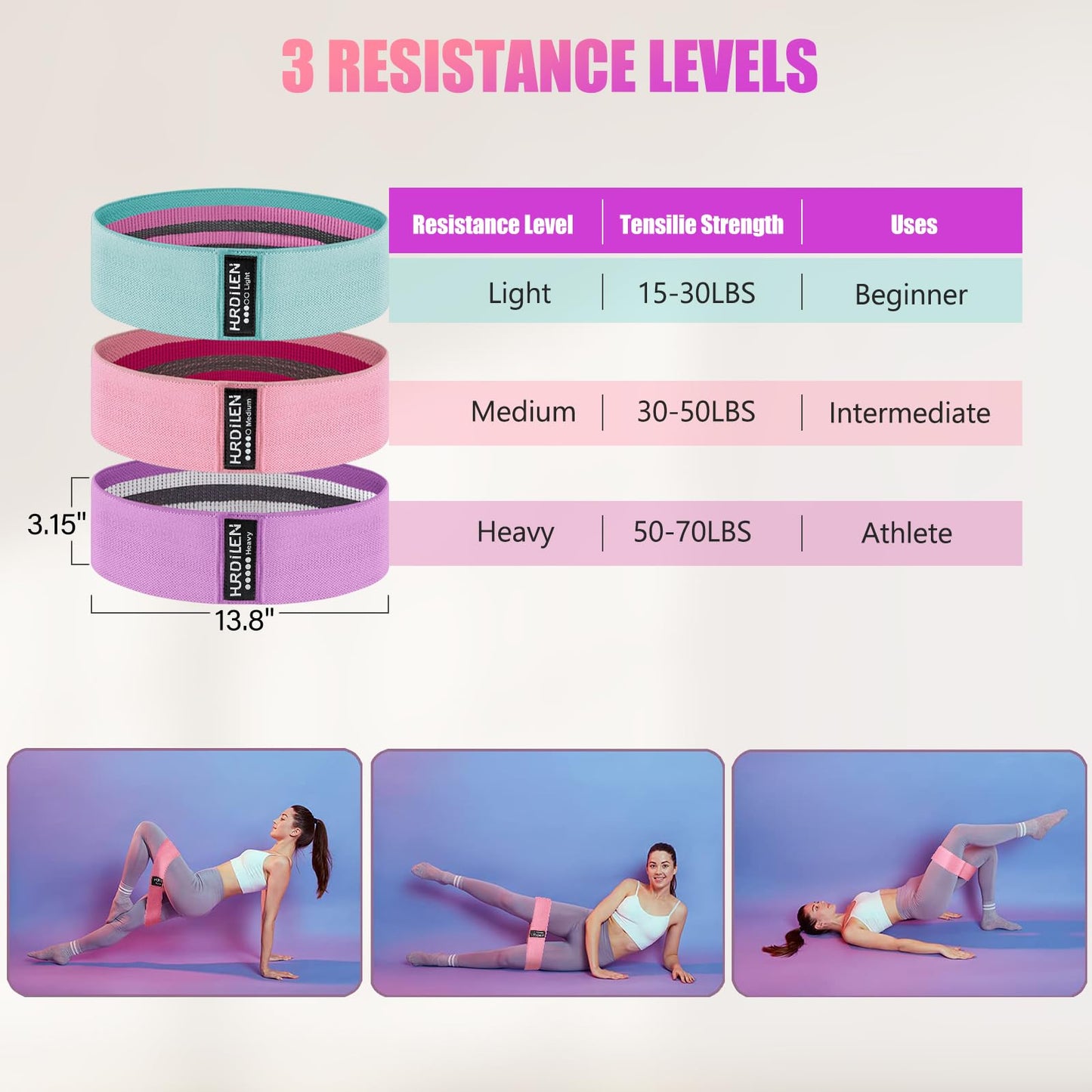 Resistance Bands for Working Out, Exercise Workout Bands for Women & Men, 3 Levels Elastic Stretch Bands for Exercise with Carry Bag for Physical Therapy, Home Fitness, Strength Training, Yoga