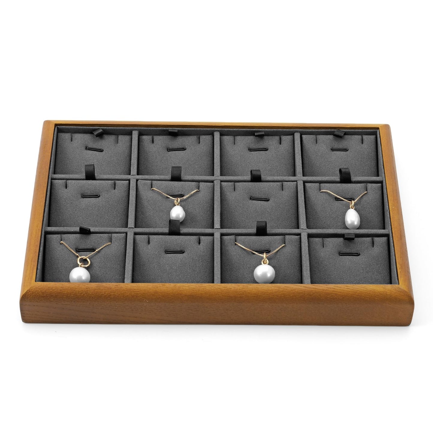 Oirlv Solid Wood 12 Grid Liner Pendant Jewelry Organizer Tray Jewelry Drawer Organizer(Grey)
