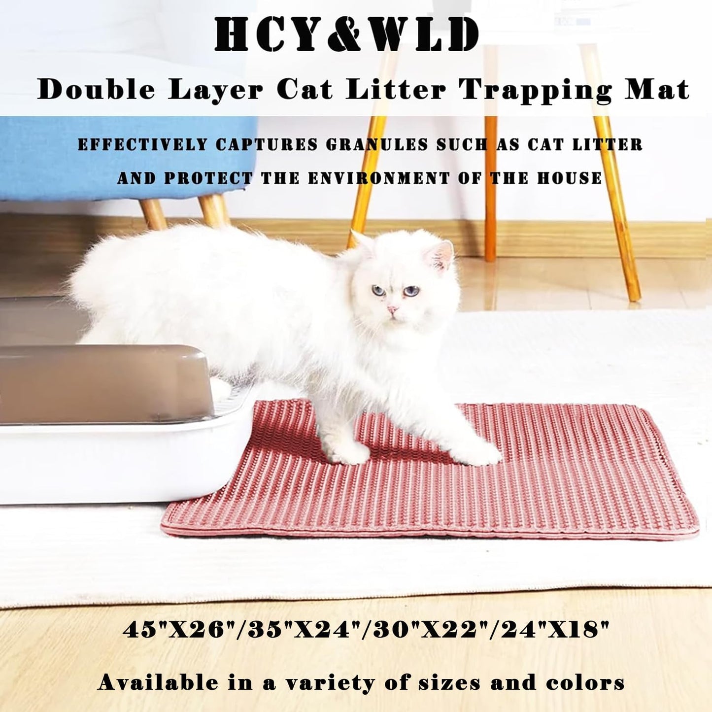 HCY&WLD Cat Litter Mat, Honeycomb Double Layer Cat Litter Trapping Mat, Waterproof Urine Proof Non-Slip, Scatter Control, Less Waste, Easier to Clean, Pink, 24" x 18"