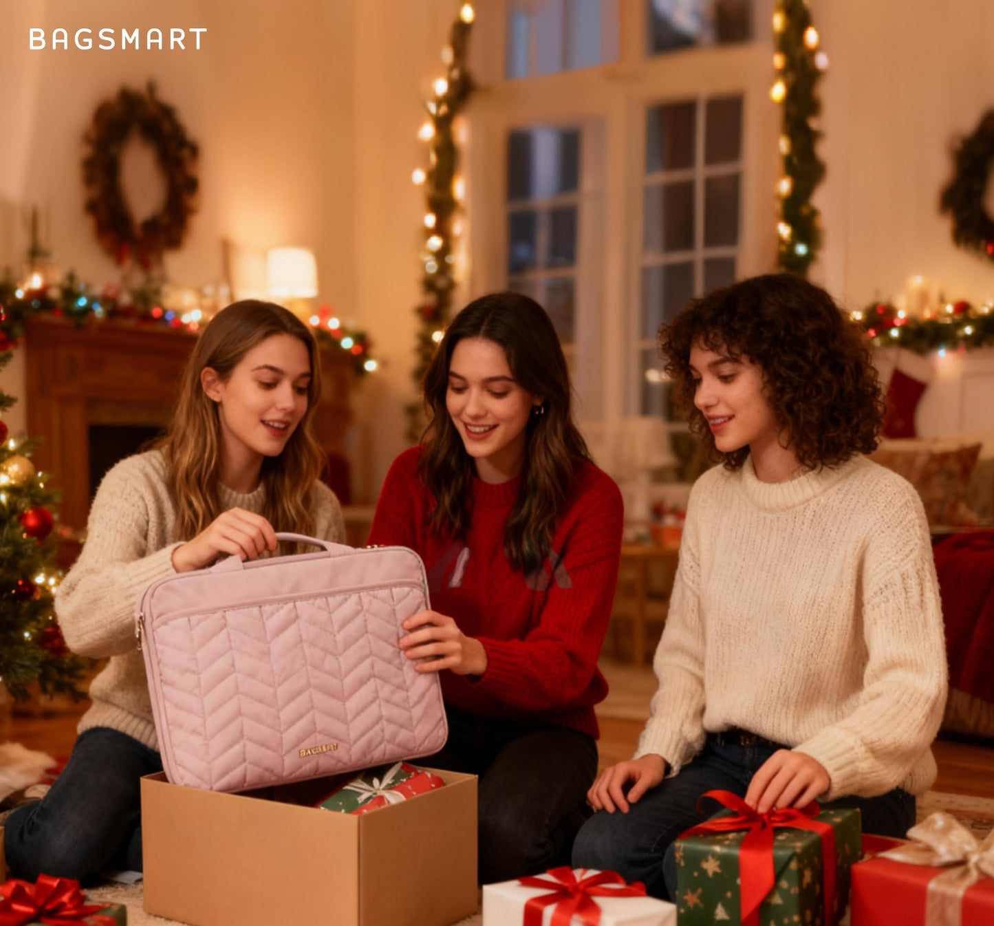 BAGSMART Laptop Case with Handle, Puffy Padded Laptop Bag Sleeve for Women, Portable MacBook Air/Pro Computer Case, 15-16 inch, Pink