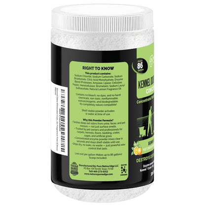 Nature's Pure Edge Enzyme Powder Concentrate Makes 86 Gallons - Professional Use for Kennel and Pet Odor Elimination - Removes Urine Poop from Carpets Floors - Sunny Citrus