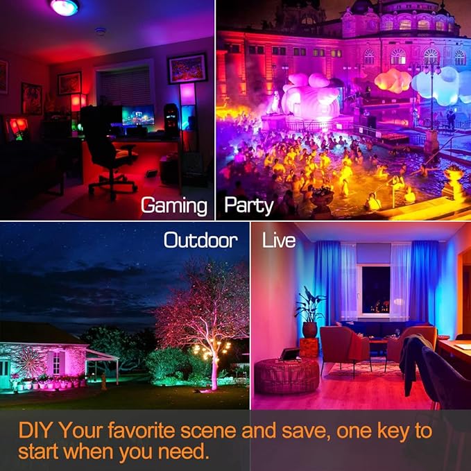 LED Flood Light Outdoor 800W Equivalent 8000LM RGB Landscape Light Controlled by BRmesh APP , No Remote, DIY Scenes - Timing - 5700K Daylight White - Color Changing Uplight, IP66 US Plug MELPO(4 Pack)