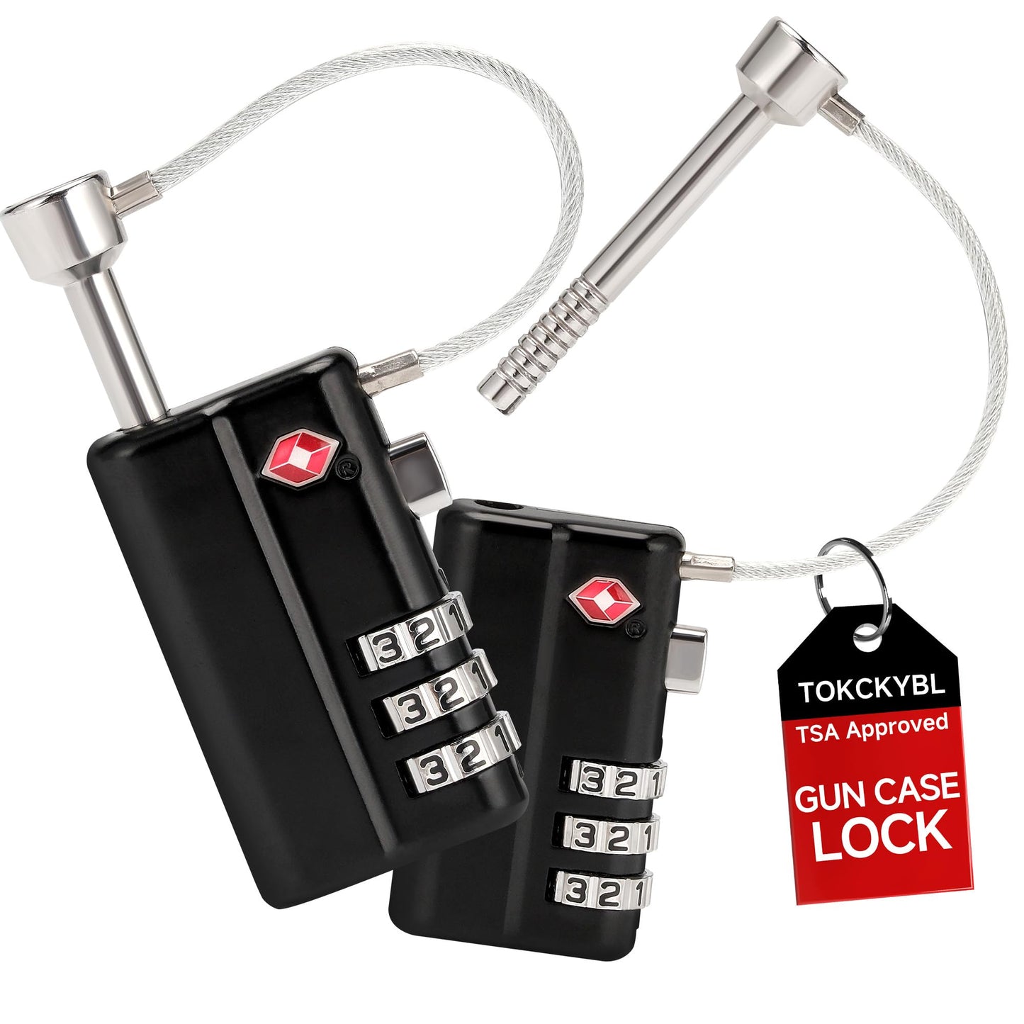TOKCKYBL 2 Pack Professional Gun Case Lock TSA Approved – Heavy-Duty, Cut-Resistant & Child-Safe Security Padlock for Firearms, Pistols, Rifle Cases, and Travel Luggage, Black