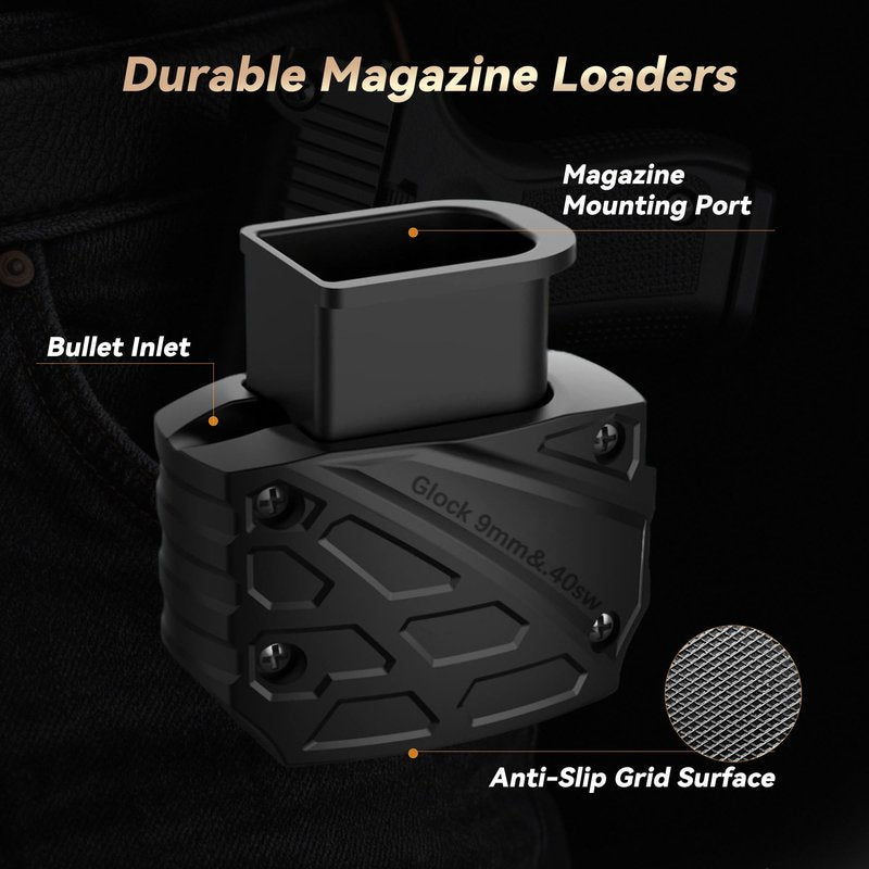 HiSnug Magazine Speed Loader for Glock 9mm/.40sw, ABS Plastic Rapid Loader Fits Glock 17,18,19,22,23,24,26,27,34,35,45 and 47, Syable Fast & Easy Reloading Simplifies Magazine Loading, Black, 1pc