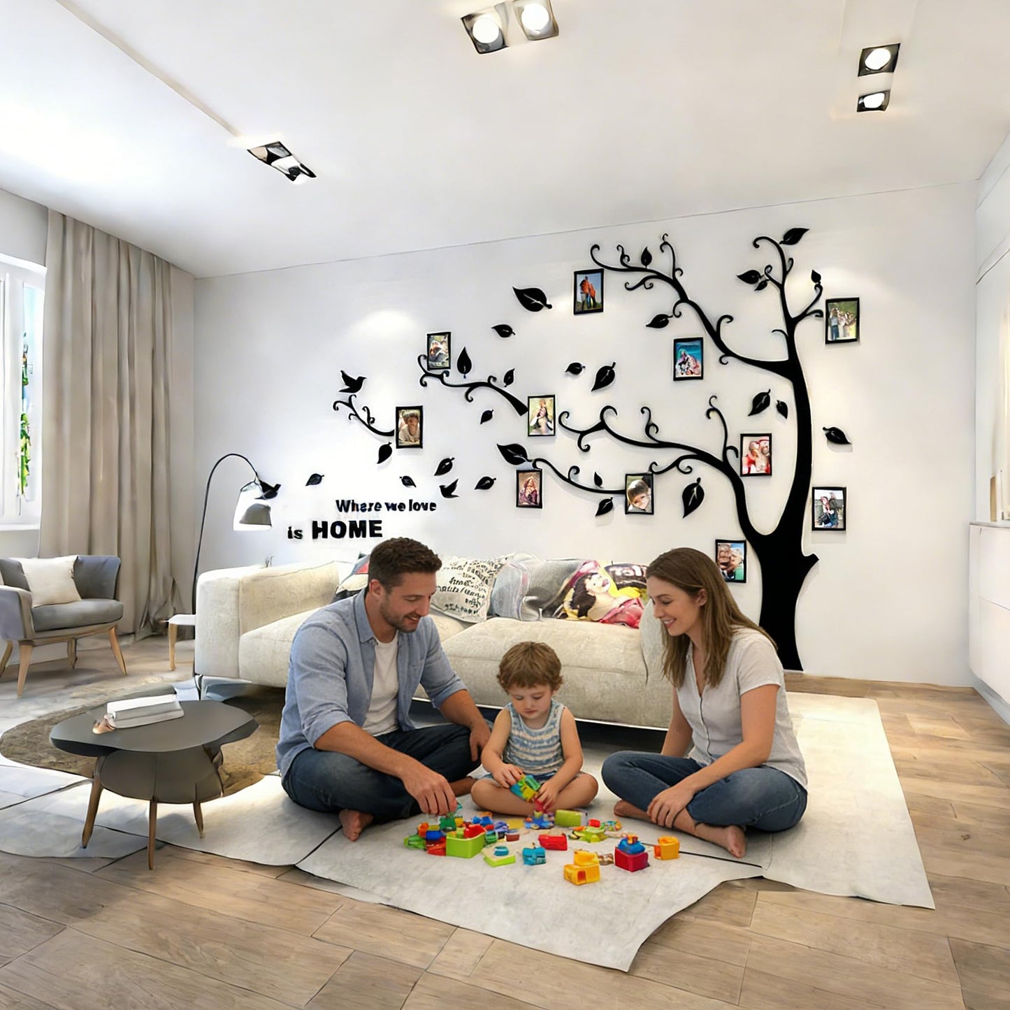 3D Tree Wall Stickers - DIY Photo Frame Tree Wall Decal Family Photo Frame Sticker Murals Wall Decor Living Room Bedroom TV Background Home Decorations (S:54 * 39in,Black Left)