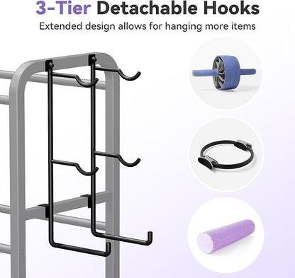 3-Tier Heavy-Duty Home Gym Storage Rack with Hooks and Smooth Wheels for Workout Gear