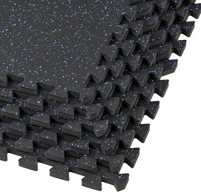 Xspec Interlocking Rubber EVA Foam Exercise Mat - Durable Gym Flooring Tiles | 48 sq ft (12 Tiles) | Black/Blue