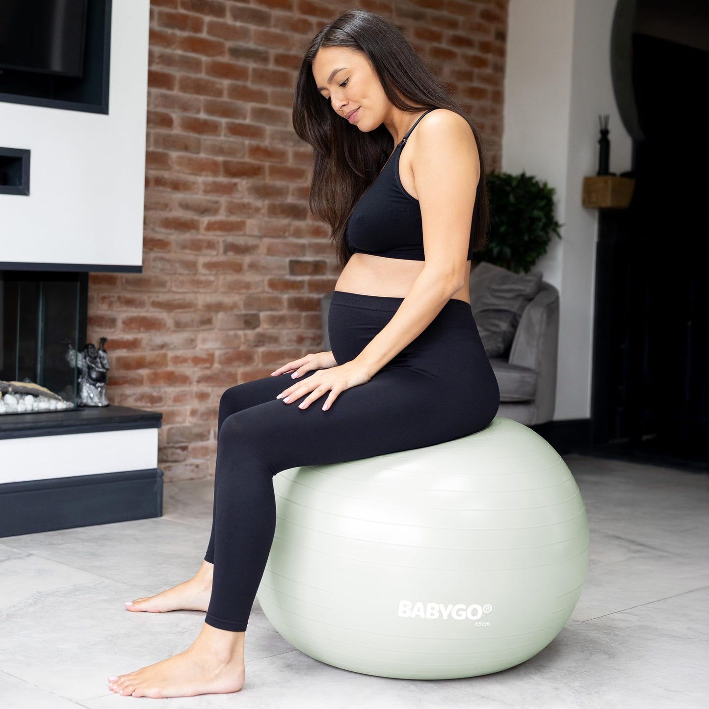 BABYGO Birthing Ball - Pregnancy Yoga Labor & Exercise Ball & Book Set Trimester Targeting, Maternity Physio, Birth & Recovery Plan Included Anti Burst Eco Friendly (Sage, 75cm - Electric)