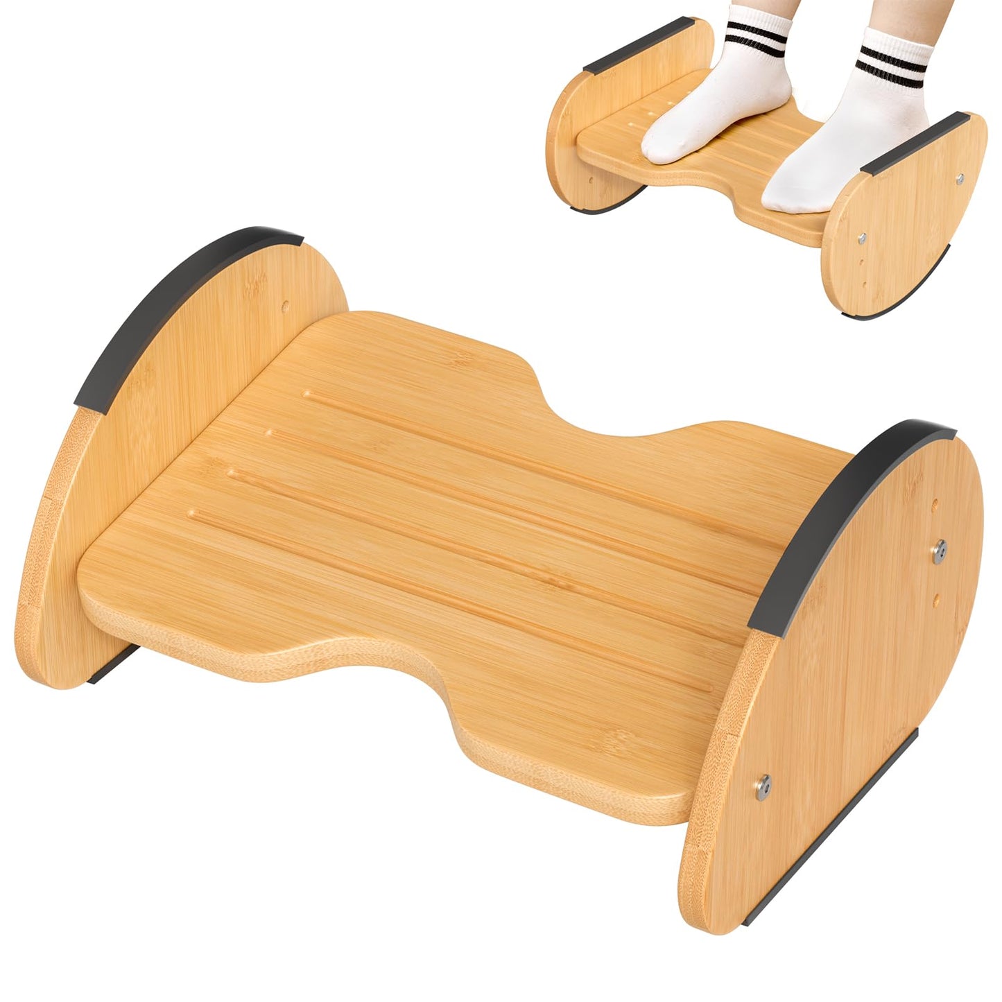 Amazer Bamboo Foot Rest for Under Desk at Work, 2-in-1 Reversible Rocking Footrest Adjustable Foot Stool, Ergonomic Footrest for Under Gaming Desk, Feet Support Leg Footstools for Home Office