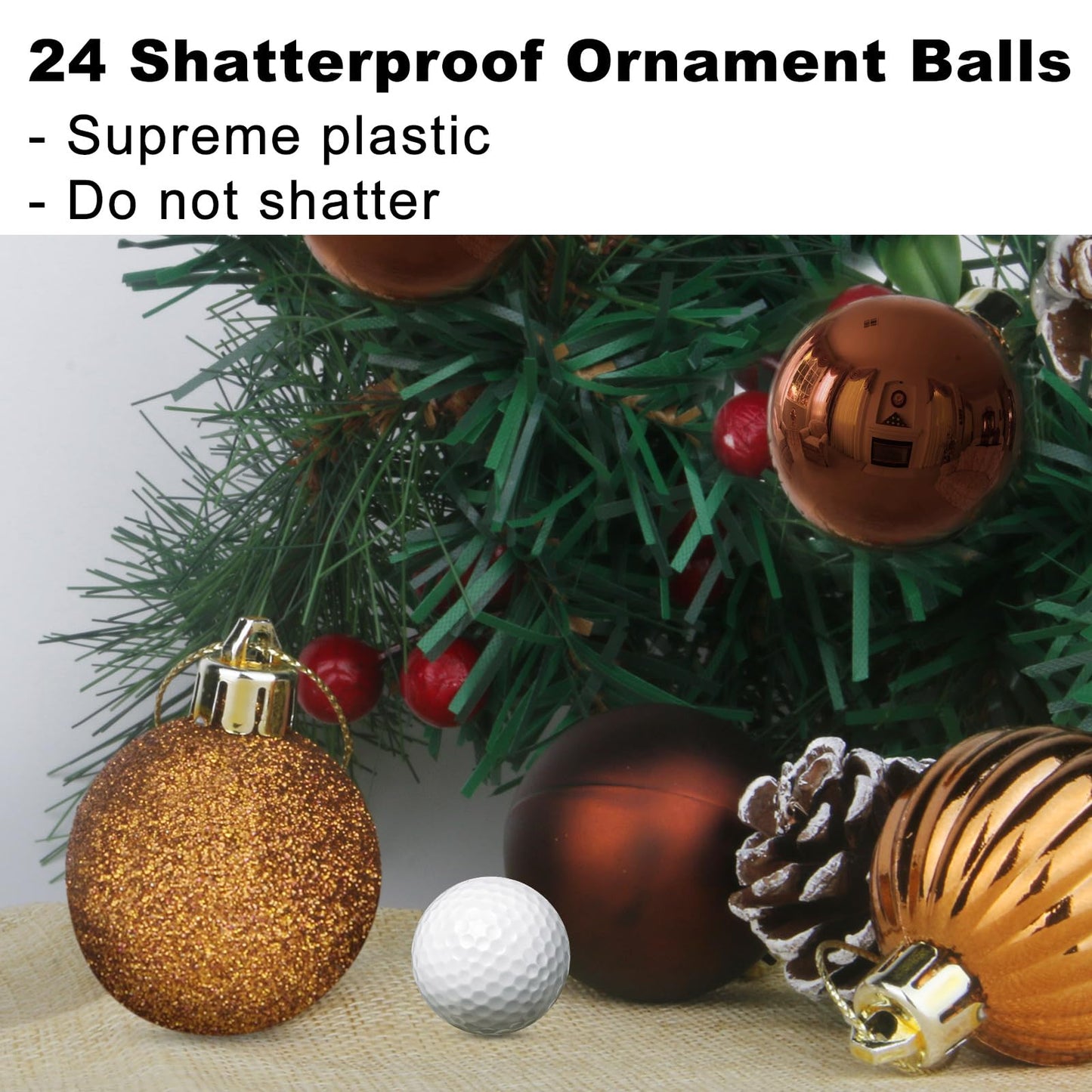 Bronze 3.2" Large Christmas Balls - Christmas Tree Decoration Ornaments Shatterproof Hanging Balls for Birthday Halloween Holiday Wedding Decorations Set of 24pcs