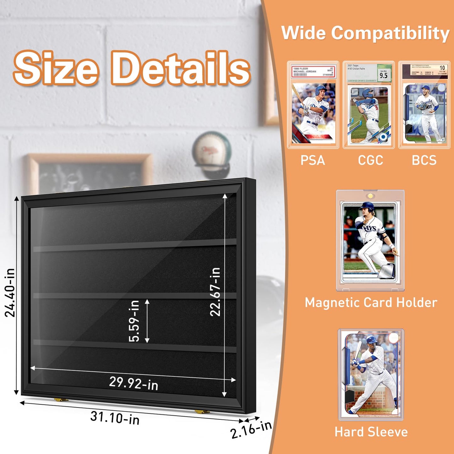 Mlikero Baseball Card Display Case, 36 Graded Card Display Frame Lockable, Trading Card Display with UV Protection Sports Card Display Case for Baseball Cards, Football Cards, Sports Cards