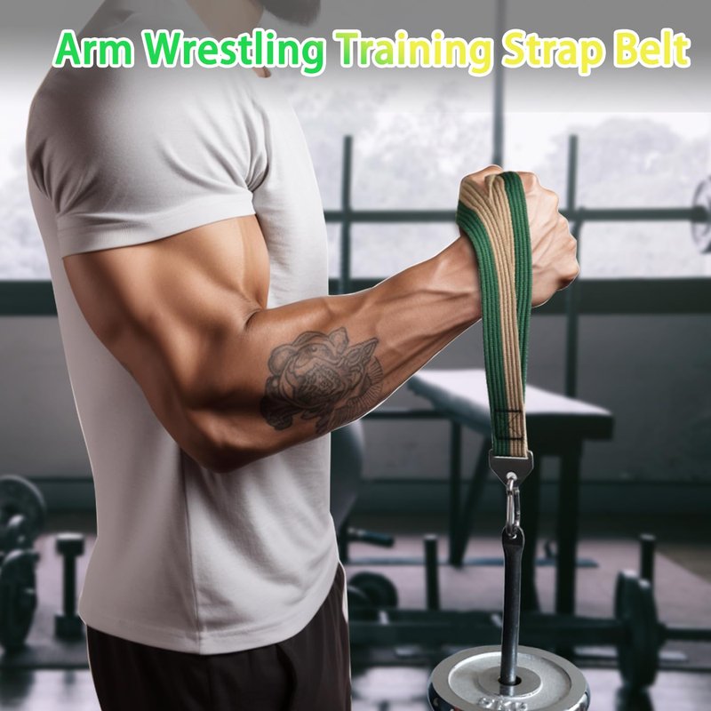 Double-Sewn Thick Arm Wrestling Training Strap with Stainless Steel Triangular Buckle – Durable Arm Wrestling Belt for Free Weights and Cable Machine Training (Green)