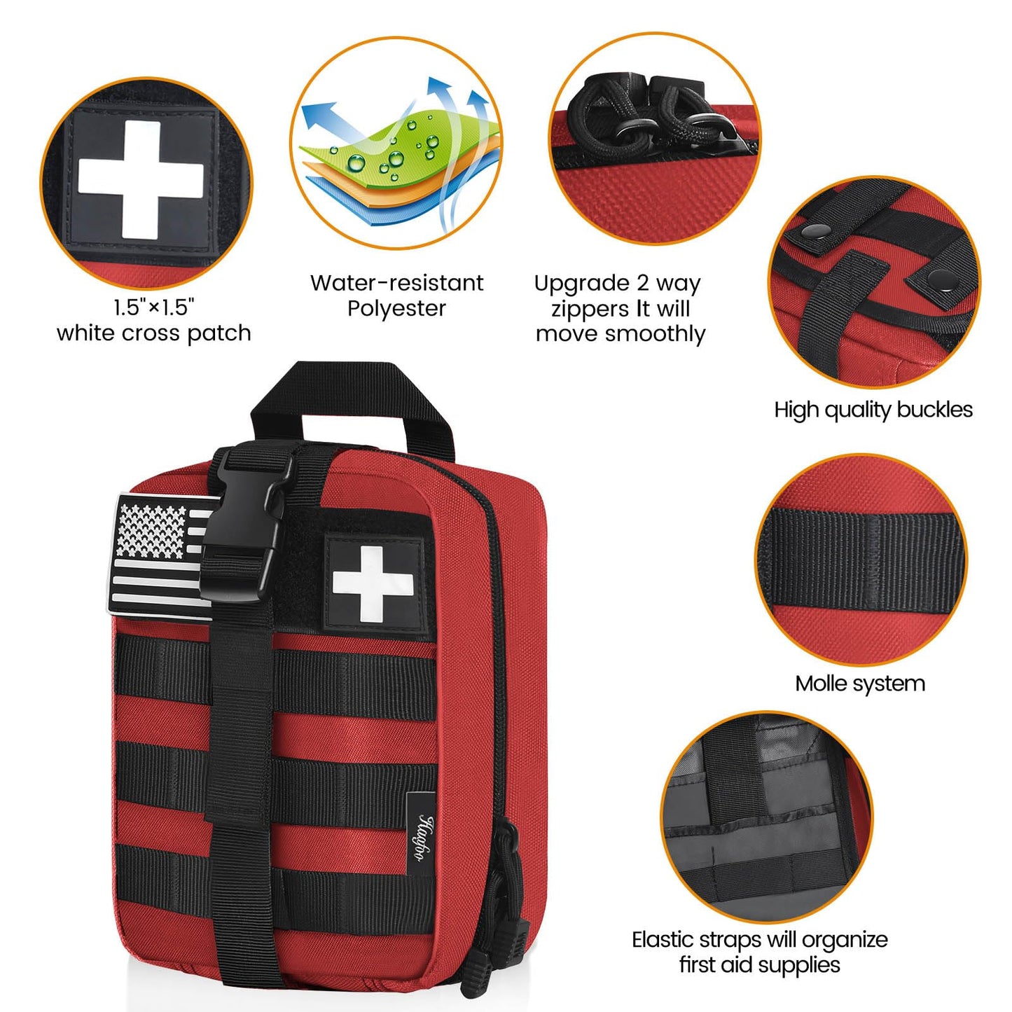Haafoo Medical Molle Pouch Tactical - 1000D Nylon First Aid Pouch, Big Capacity EMT Pouch Utility, Heavy Duty Military Grade Rip-Away Ifak Pouch for Home and Outdoor Activities（Bag Only