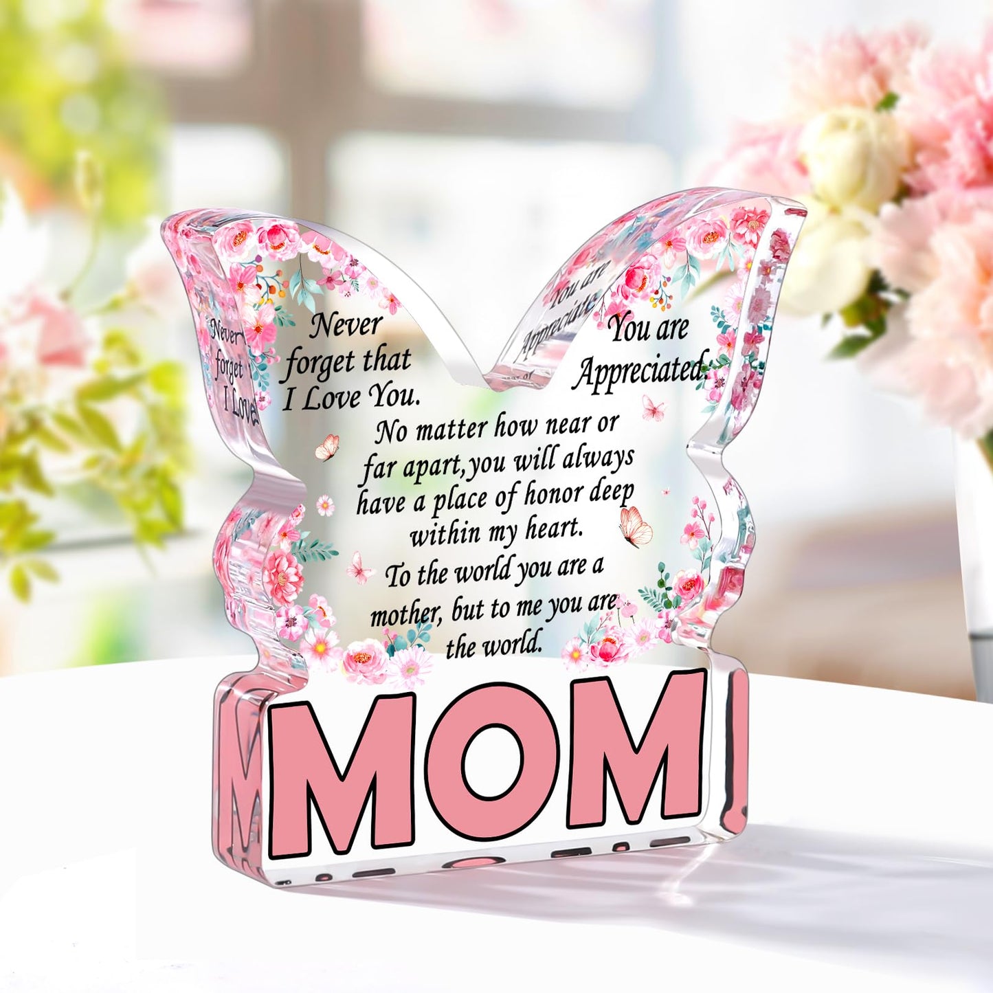 Christmas Gifts for Mom Stocking Stuffers Mother Christmas Gifts from Daughter Son, Mom Birthday Gift Ideas Unique Best Mom Ever Gift New Mama Single Mom Stepmom Butterfly Shaped Acrylic Plaque Sign