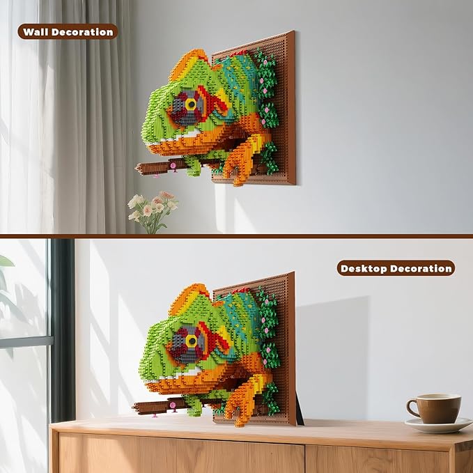 Loyratche Chameleon Animal 3D Wall Art Micro Mini Building Blocks Set Unique Home Wall Decor or Table Display Ideal Birthday Toy for Adults