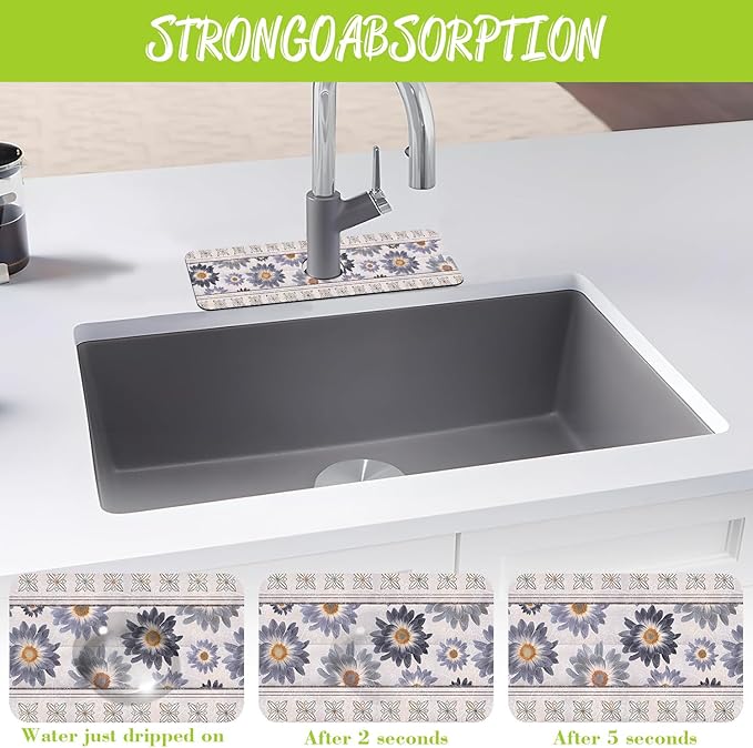 Sink Faucet Absorbing Mat Vintage Embroidery Flowers Sink Splash Guard Drying