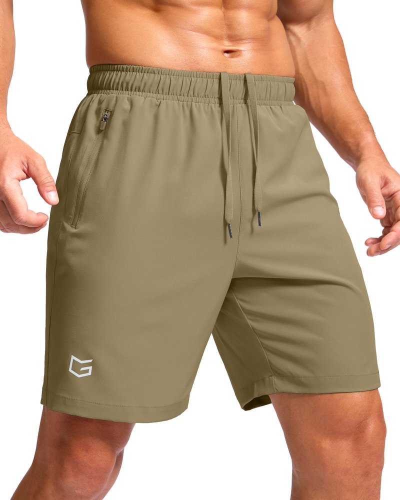G Gradual Men's Athletic Running Shorts with Zipper Pockets Quick Dry 7"/ 5"/ 9" Workout Gym Shorts for Basketball Hiking(Dusty Khaki,7XXXL)