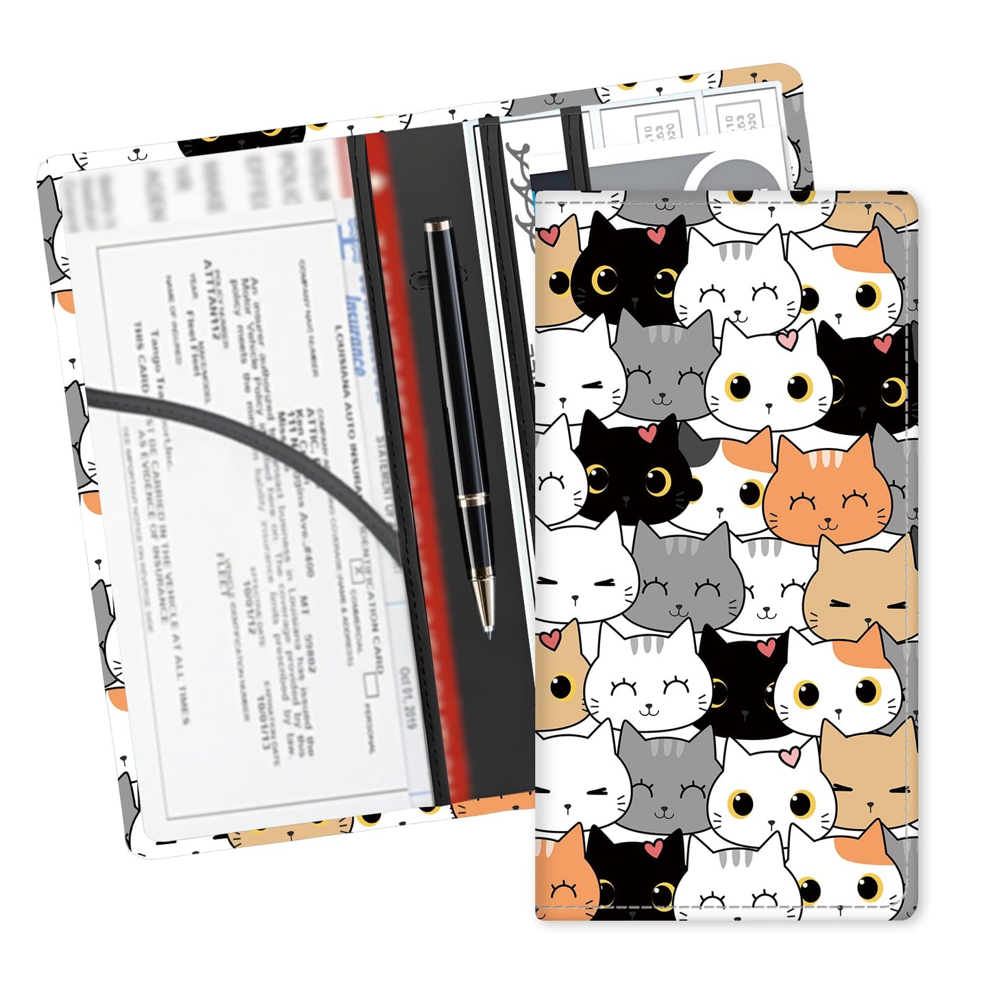 ADUQLZUX Leather Car Registration and Insurance Card Holder, Cute Car Accessories Vehicle Glove Box Car Organizer for Documents, Cards, License Colorful Cute Cats