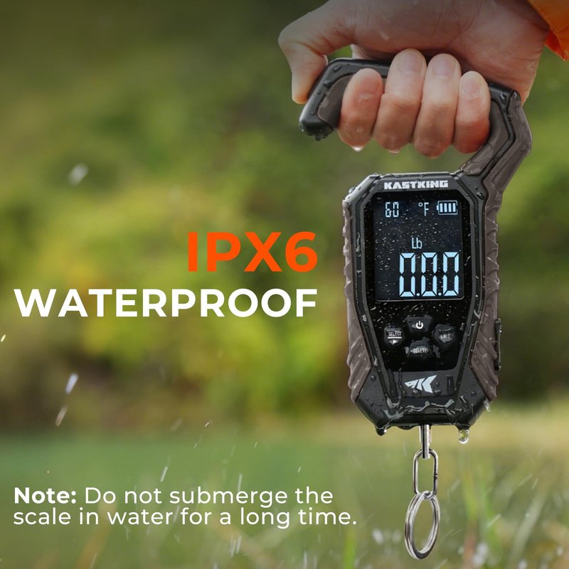 KastKing Weighmaster Mechanical-Digital Fishing Scale with Lip Gripper, 120 lb Capacity, 2.5" Backlit Display, High-Precision Sensor, 9 Weight Memory, Temperature Detection, IPX6 Waterproof