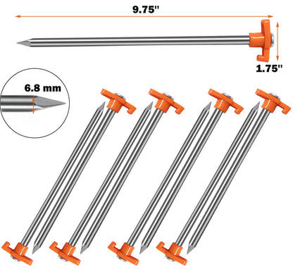 Cheardia 10 Pack Tent Stakes Heavy Duty, 9.75 Inch Yard Stakes Non-Rust Metal Tent Pegs Ground Stakes Tent Spikes for Camping Patio, Garden, Canopies, Grassland, Outdoor,Orange