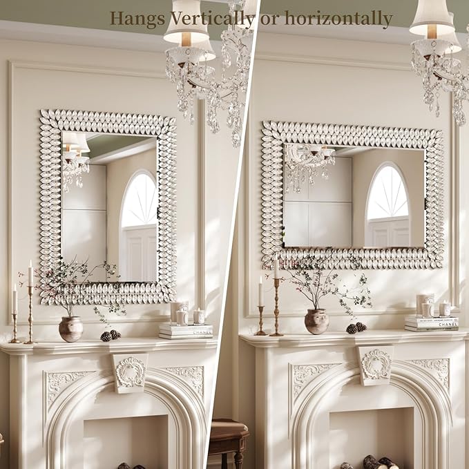 Kelly Miller 30"x40" Jeweled Bathroom Wall Mirror, Large Rectangle Mirror Decorative Mirror Luxury Vanity Mirror with Diamonds for Master Bath Half Bath Living Room Bedroom Fireplace Mantle Entryway