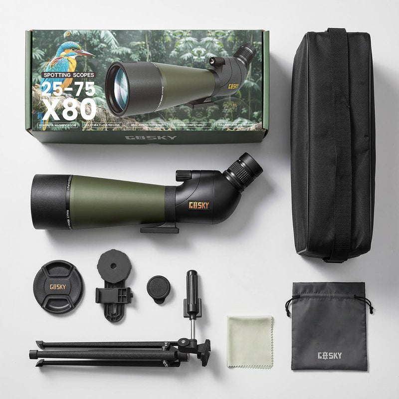Gosky Flagship 25-75x80 Spotting Scope - Spotting Scopes with Tripod, Carrying Bag and Quick Phone Holder BAK4 Waterproof Spotter Scope for Bird Watching Target Shooting,Upgraded Version