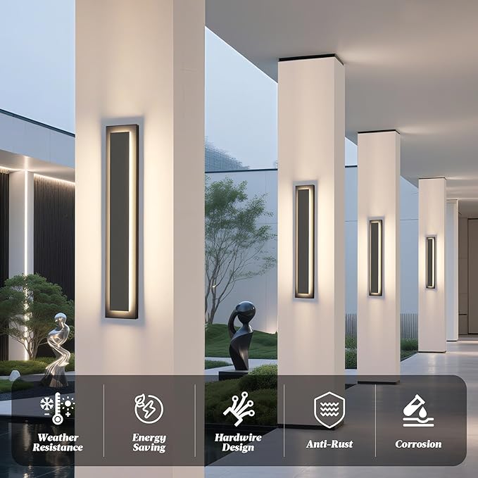 24 in Modern Long Outdoor Wall Lights Exterior Lights for House,LED Outdoor Wall Sconce Set of Two,Large Front Porch Light,Waterproof Patio Wall Light Fixture,24 W Exterior Garage Lighting