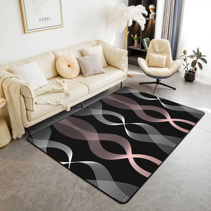 Erosebridal Geometric Area Rug 4'11" x 3'3" Spiral Living Room Rugs for Kids Women Stripe Lines Printed Modern Abstract Black Pink Decorative Carpet Rectangular Indoor Floor Mat